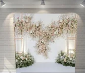 Fondo de jardín blanco para cabina de fotos con arco floral