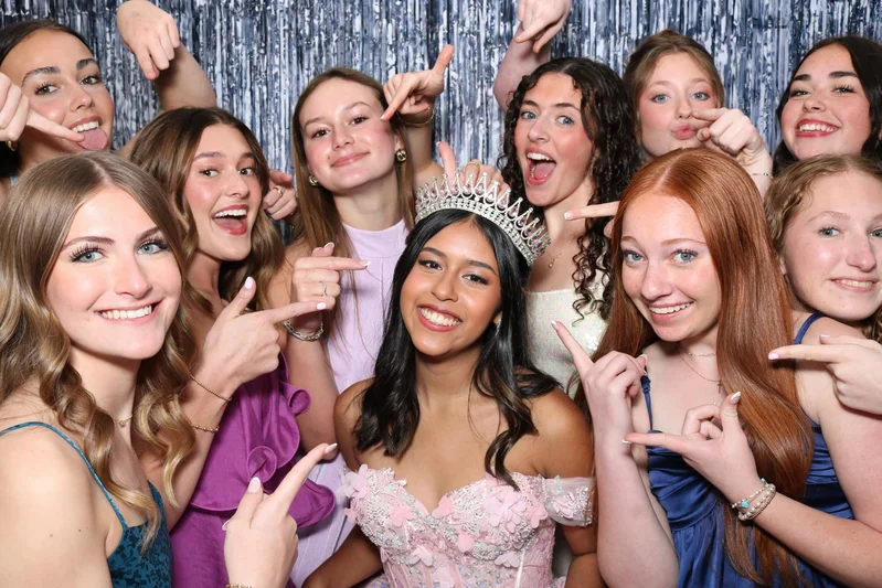 Sweet 16 celebration group posing together at a Photo Booth Houston event